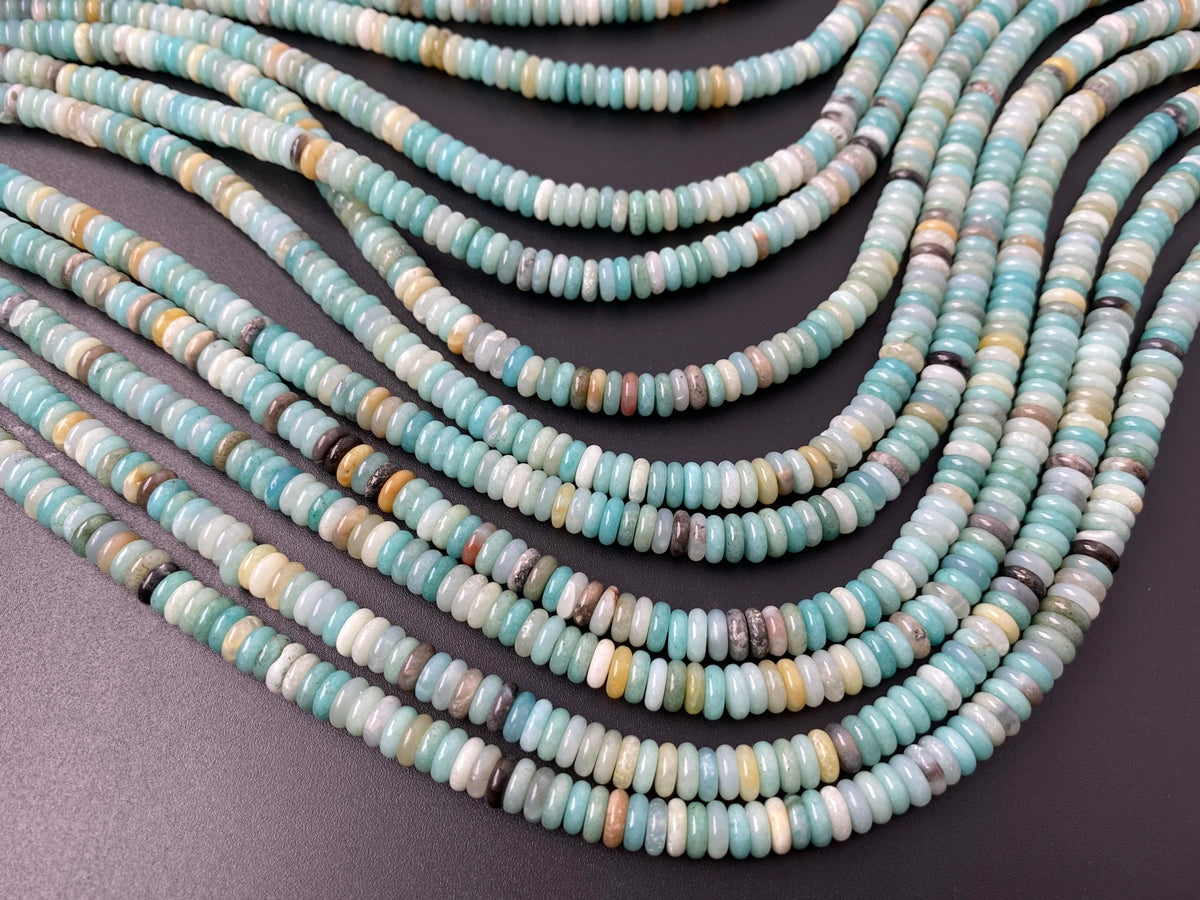 15.25" 2x6mm Natural Amazonite stone rondelle heishi spacer beads