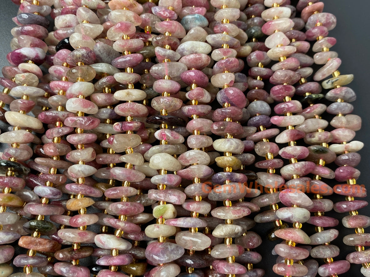 15.5" 8x10mm Natural pink tourmaline nuggets chips beads