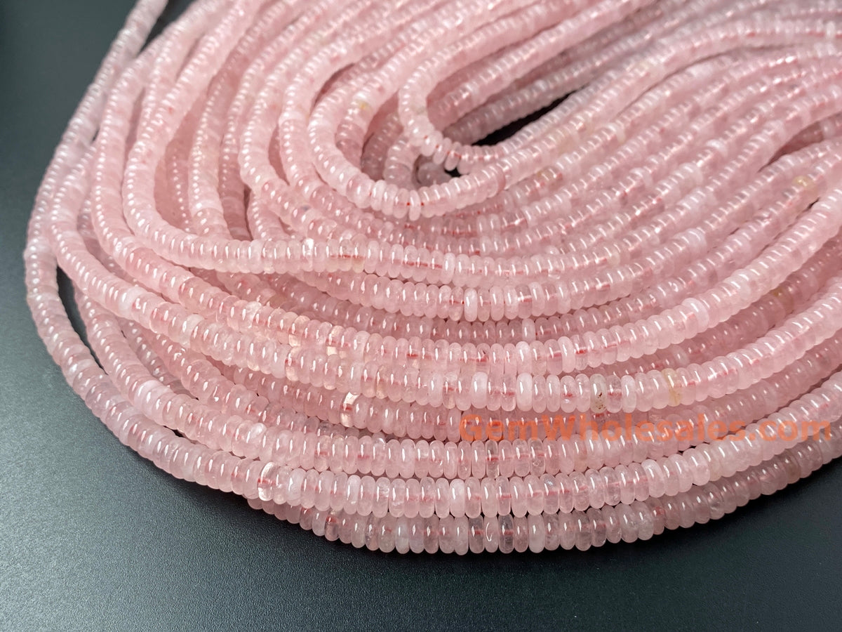 15.25" 2x6mm Natural Rose quartz rondelle heishi spacer beads