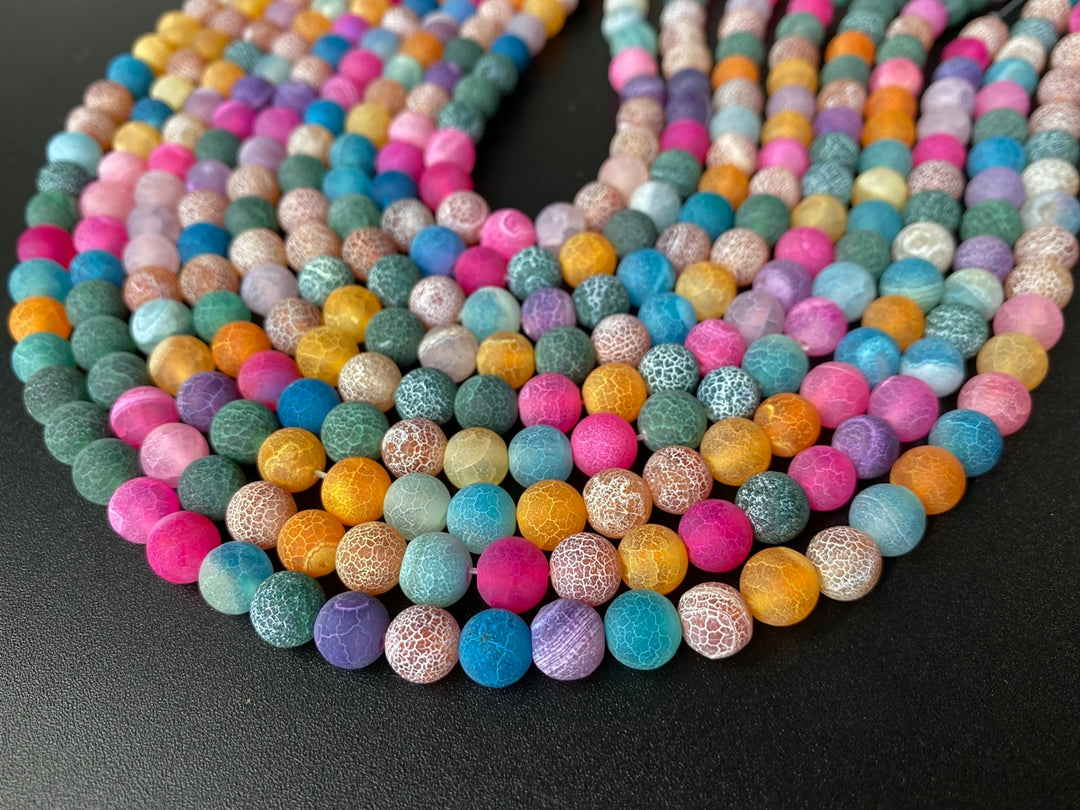 15" 8mm/10mm/12mm frosted multi color dream fire dragon veins Agate Round beads