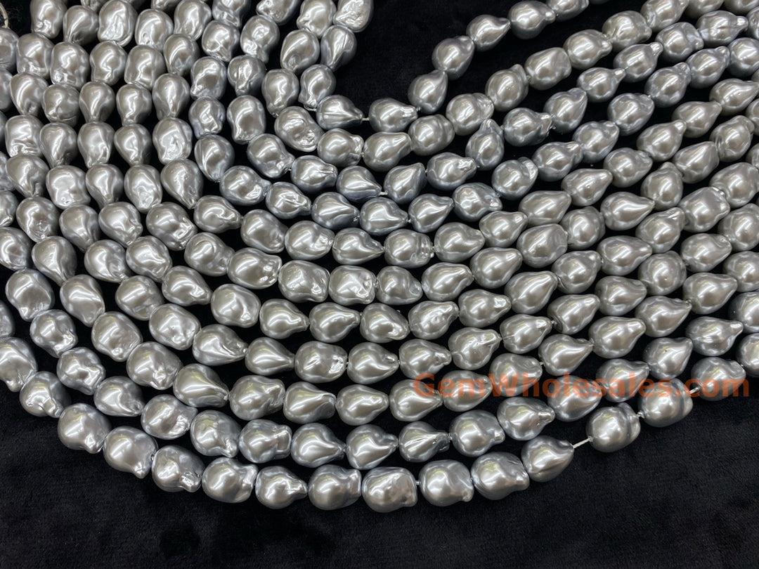 15" 12x14mm Silver Gray Baroque Imitation Pearl nugget Beads