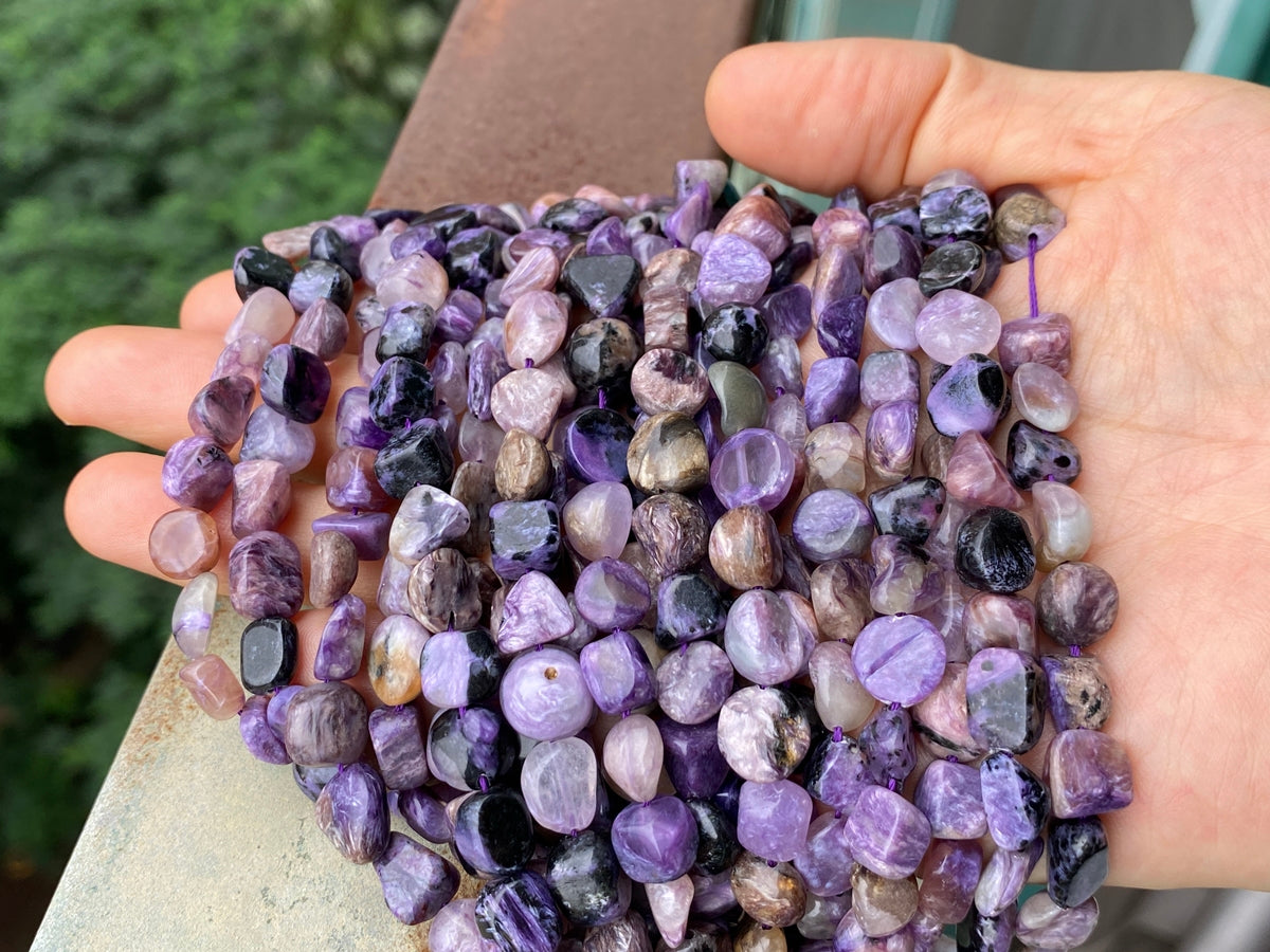 15.5" 8x10mm Natural Charoite gemstone nugget pebble beads