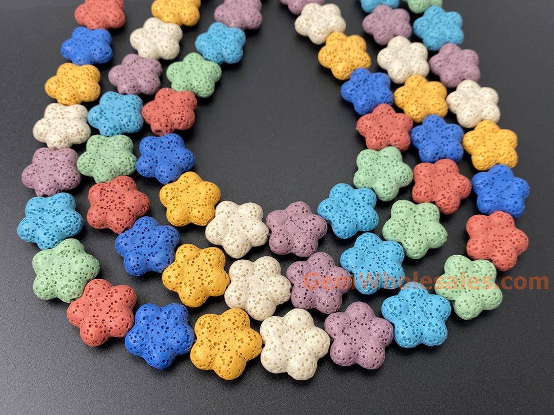 19mm Multi 7 color Lava flower beads for jewelry making, 15"