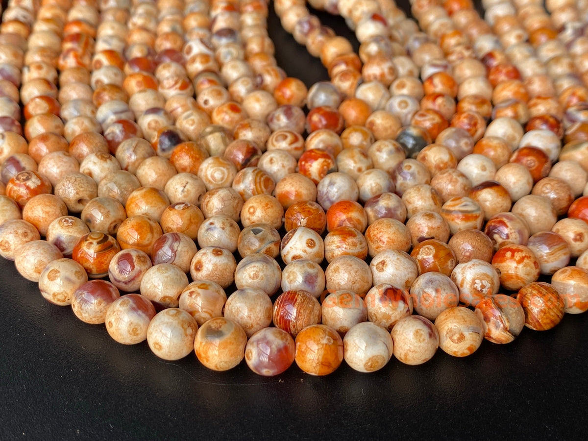 15" 8mm Dream Fire agate brown yellow grey multi color round beads