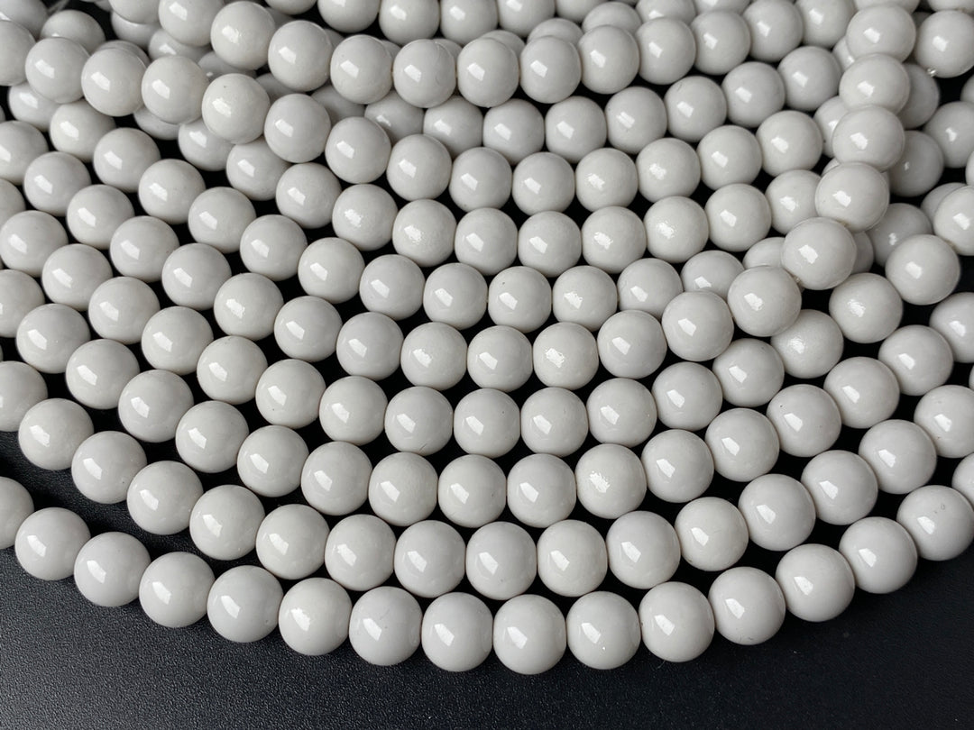 15.5" Glass druk round beads grey 6mm/8mm