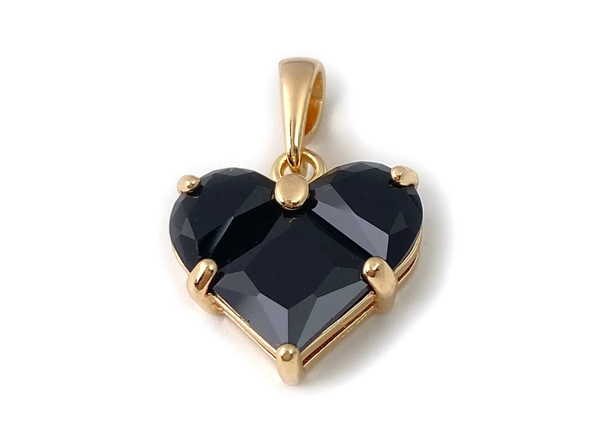 2PCS 14mm black CZ heart, gold plated brass heart charms pendant