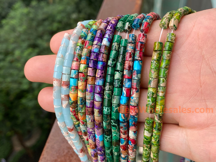 15.5“ 4x4mm purple blue emperor jasper round tube beads J