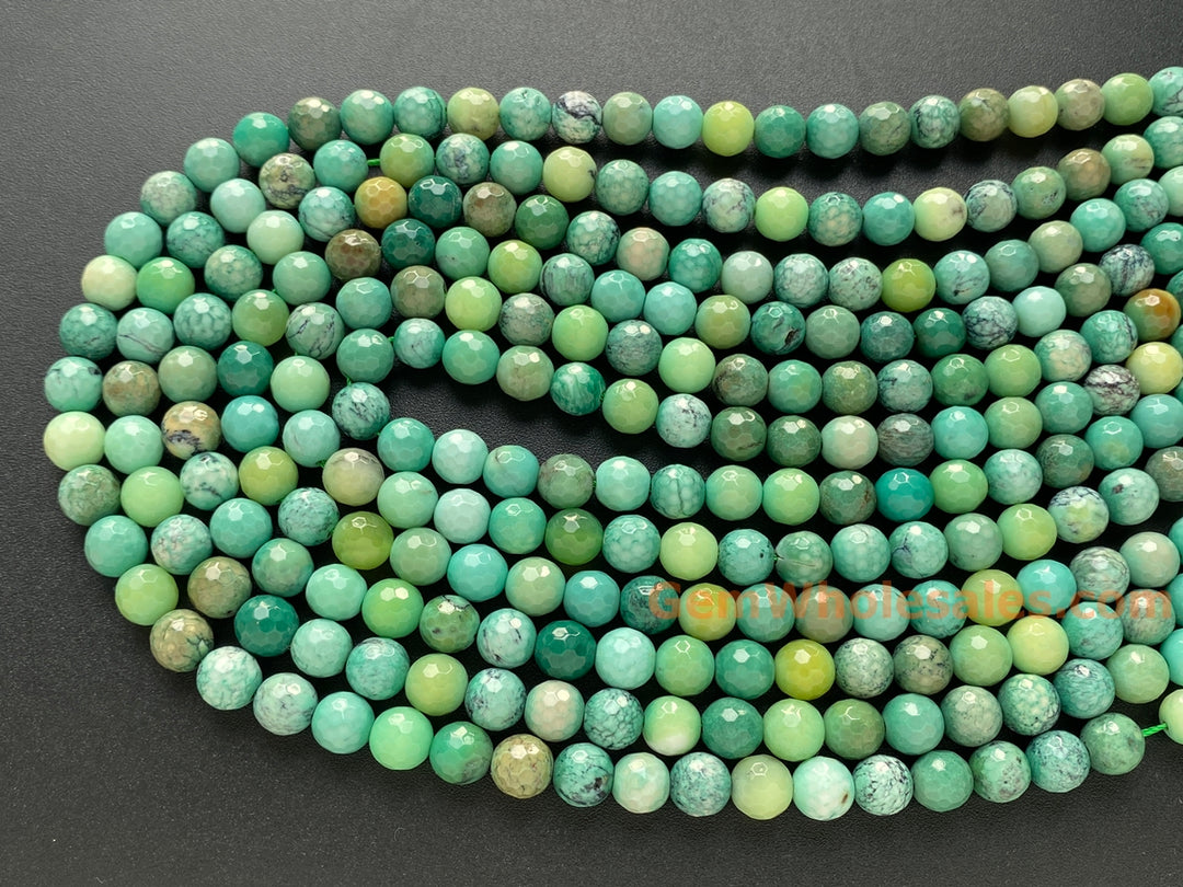 8mm/10mm Natural Moss Green Opal round 128 faceted, green grass agate