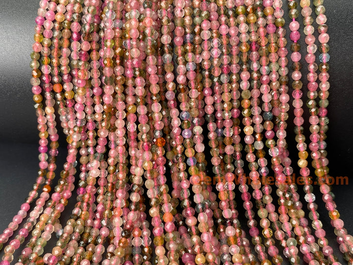 15.5" 3mm natural multi color Tourmaline round faceted gemstone beads