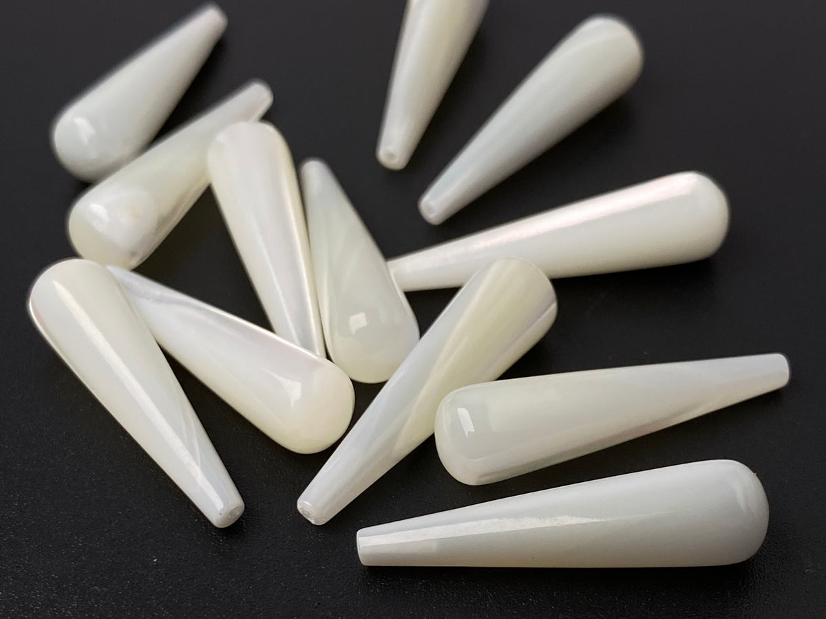 1Pair 6x24mm white mother of pearl MOP long teardrop beads, half hole