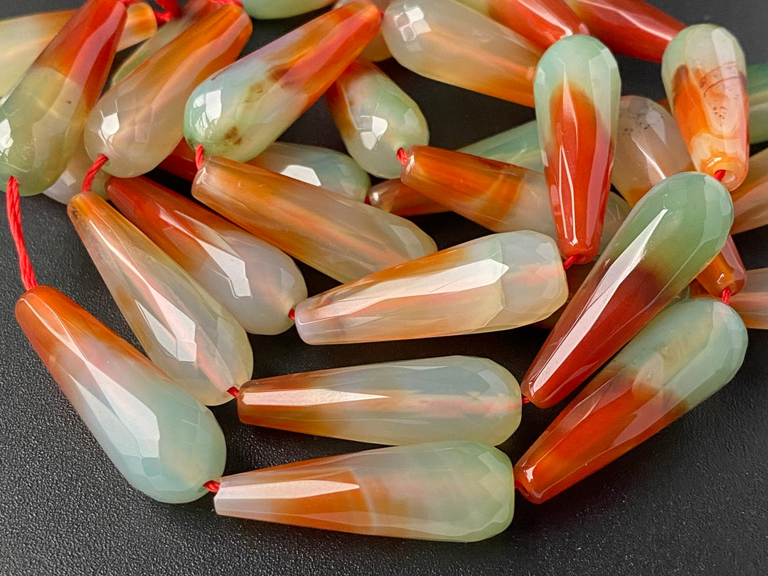 10x30mm Green red stripe agate faceted teardrop beads, 15.5"
