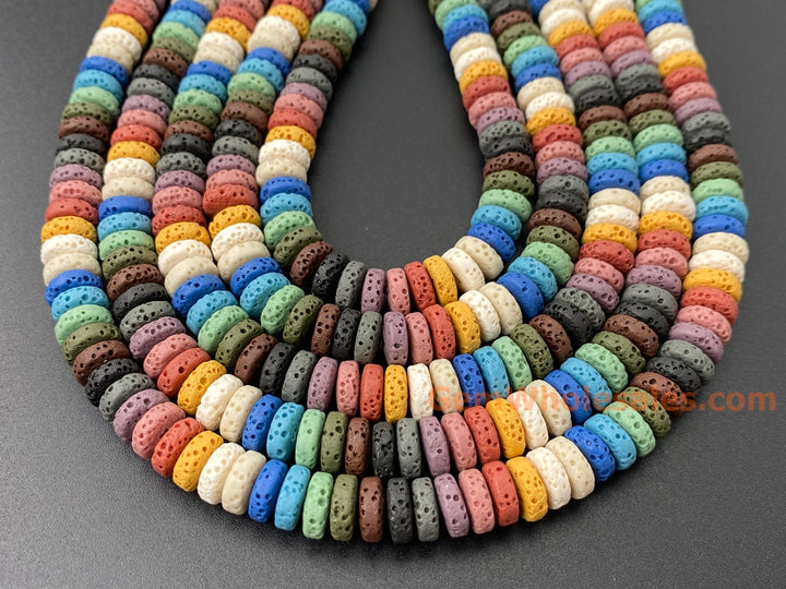 3x8mm yellow blue Green Rainbow color Lava Heishi beads, 15.5"