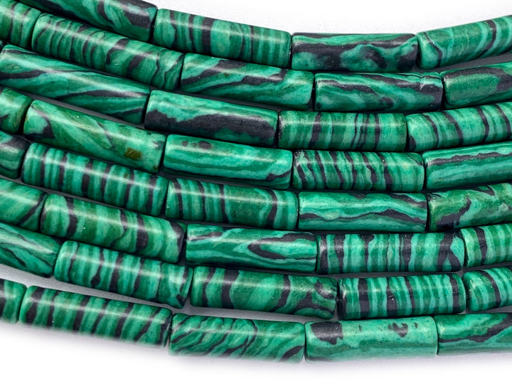 15.5" 4x13mm synthetic malachite stone green round tube beads