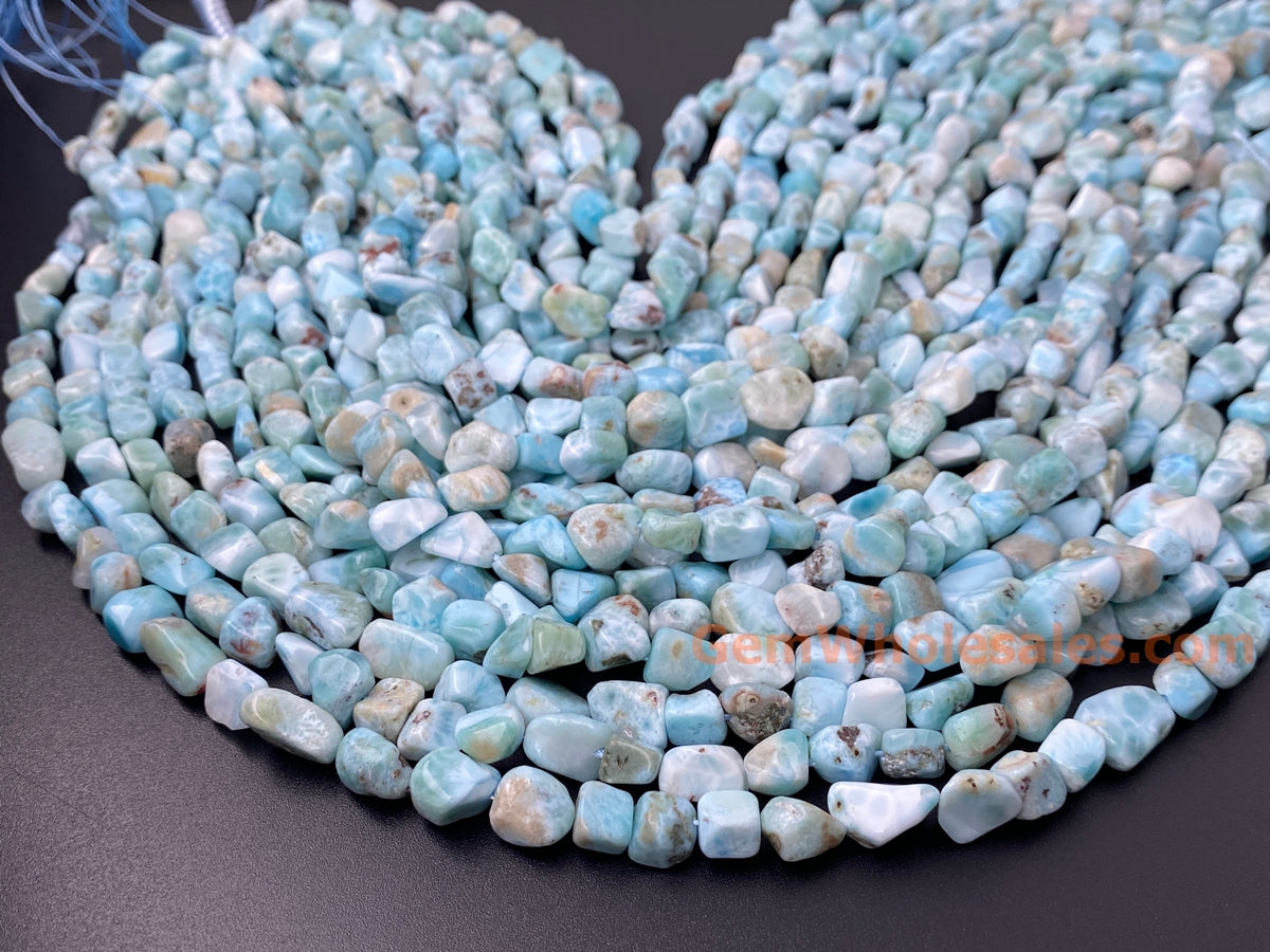 15.5" 8~10mm Natural genuine larimar nuggets gemstone beads