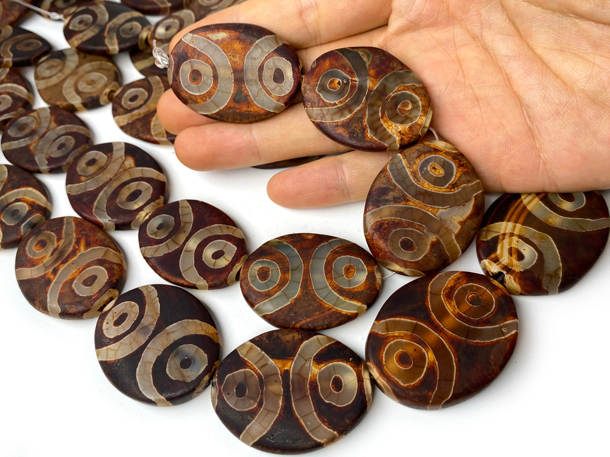 14" 30x40mm Antique brown Tibetan Dzi agate oval beads