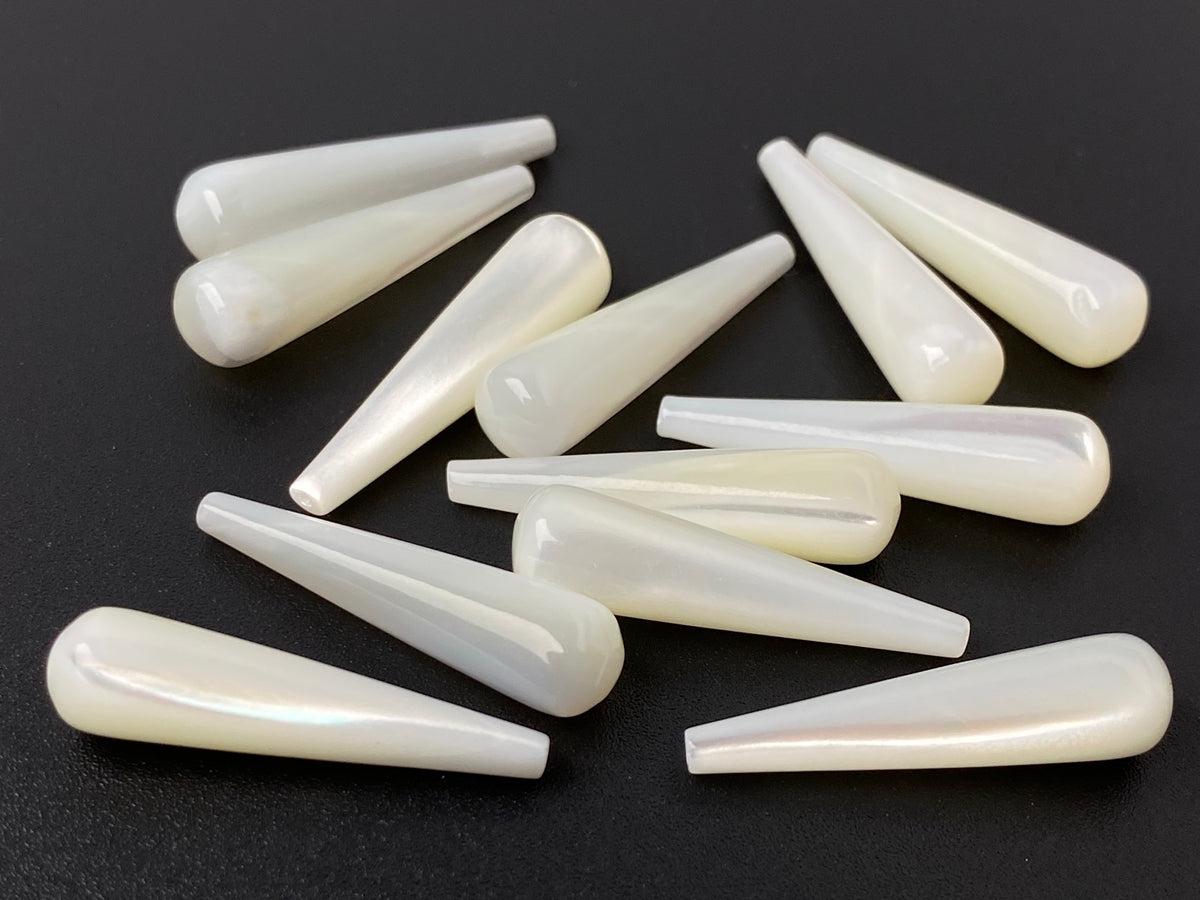 1Pair 6x24mm white mother of pearl MOP long teardrop beads, half hole