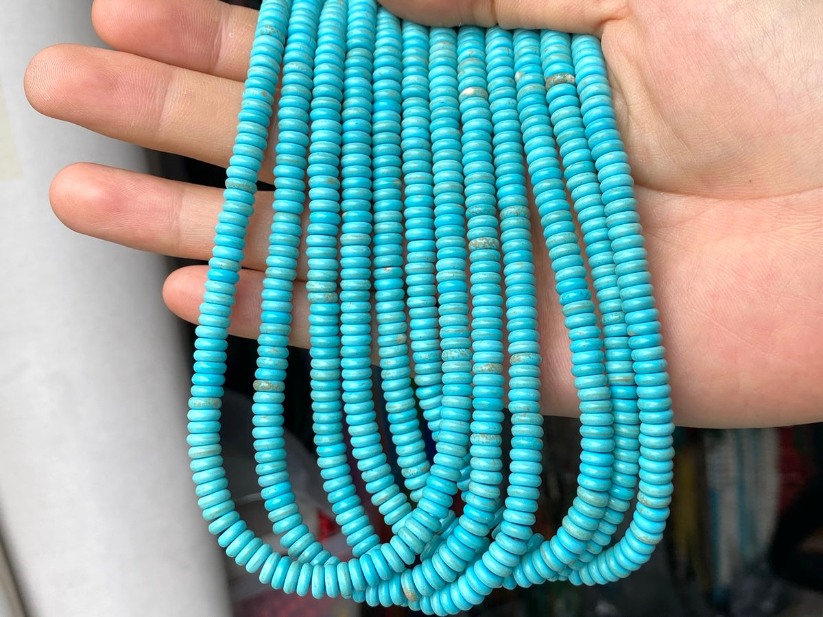 15" 2~3x6mm Blue artificial turquoise wheel beads, howlite rondelle beads