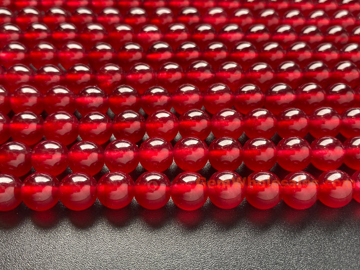 15" 8mm ruby dark red dyed jade Round beads