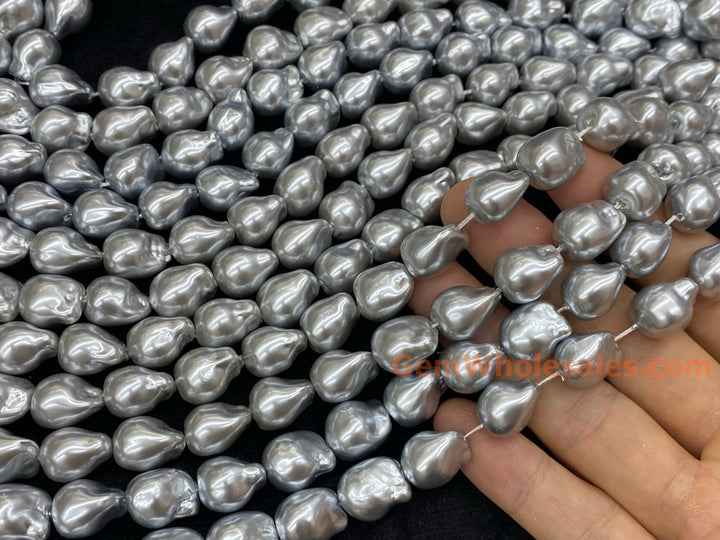 15" 12x14mm Silver Gray Baroque Imitation Pearl nugget Beads