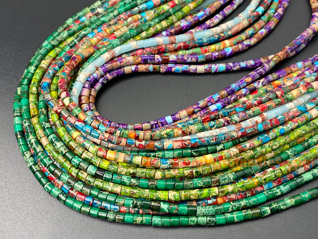 15.5“ 4x4mm purple blue emperor jasper round tube beads J