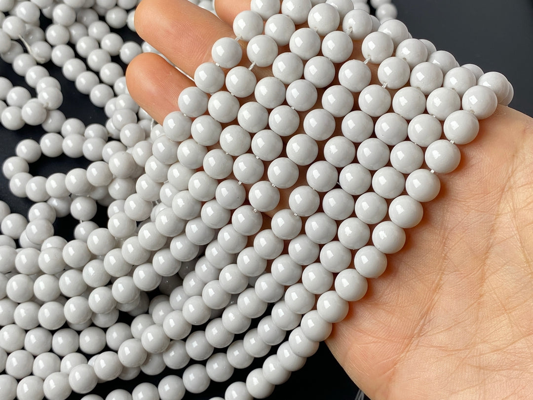 15.5" Glass druk round beads grey 6mm/8mm