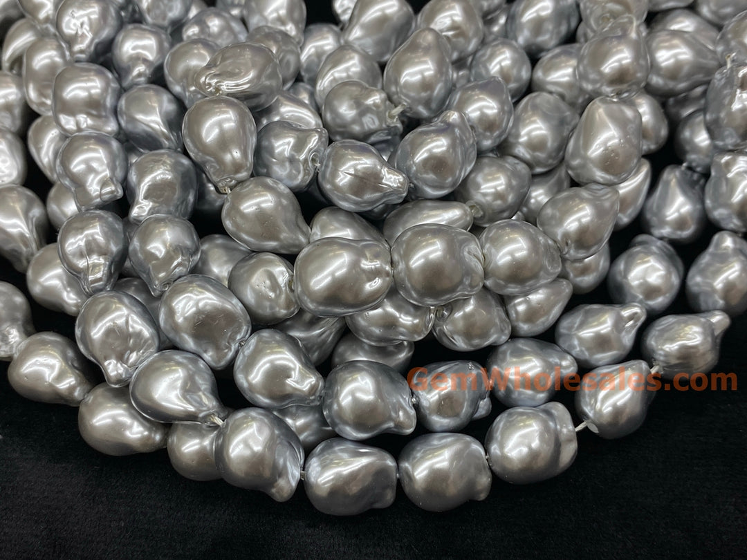 15" 12x14mm Silver Gray Baroque Imitation Pearl nugget Beads