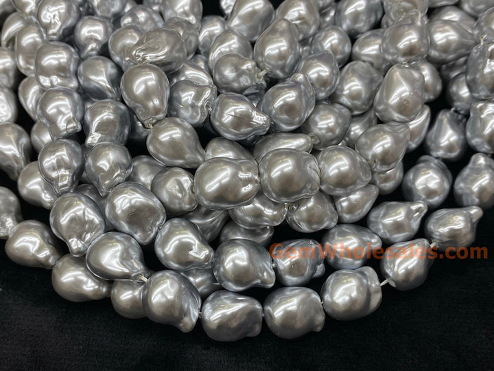 15" 12x14mm Silver Gray Baroque Imitation Pearl nugget Beads