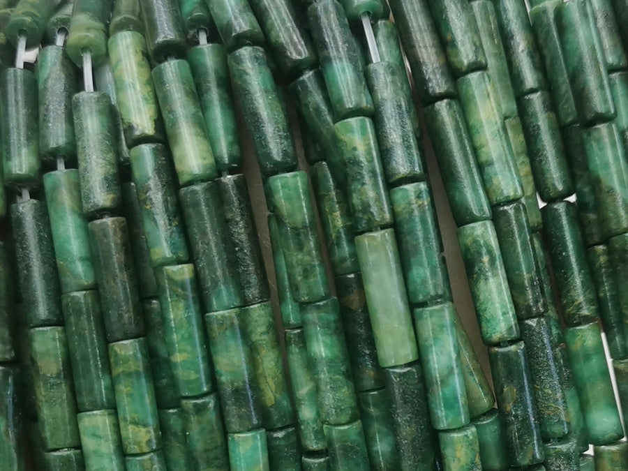 15.5" 4x13mm natural African green jade round tube Cylinder beads