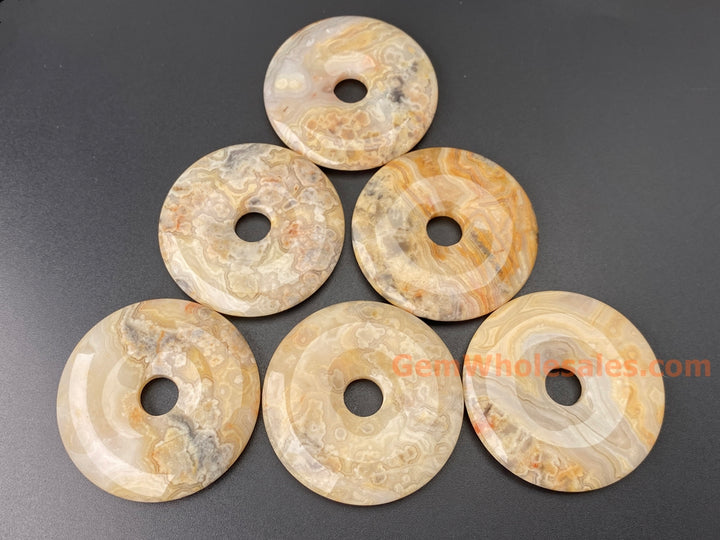 1PC 50mm natural yellow grey crazy agate Round donut pendant