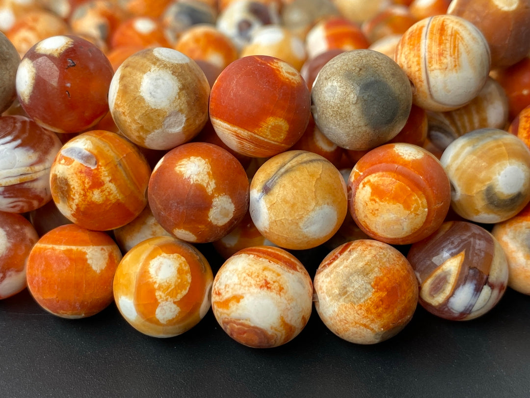 15.5" 12mm Matte orange grey Fire agate multi color round beads