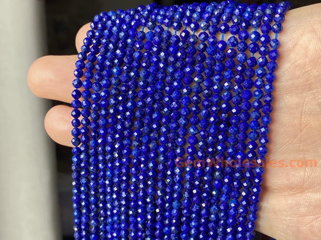 15.5" AA 3mm natural Lapis lazuli stone round faceted beads