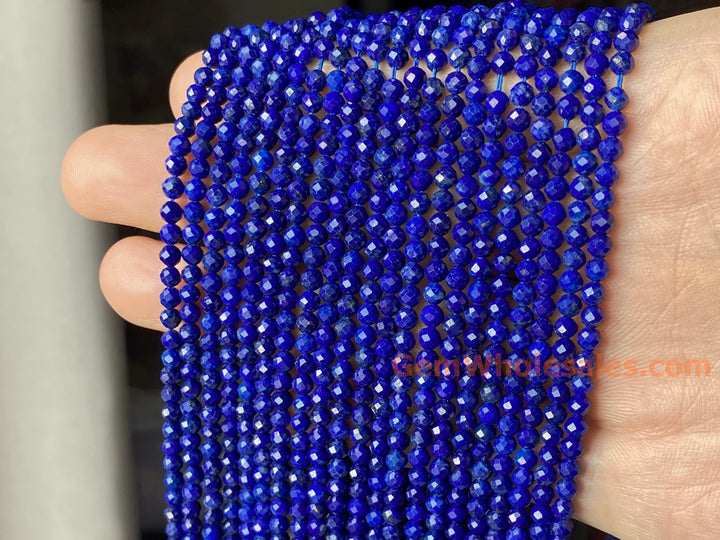15.5" AA 3mm natural Lapis lazuli stone round faceted beads