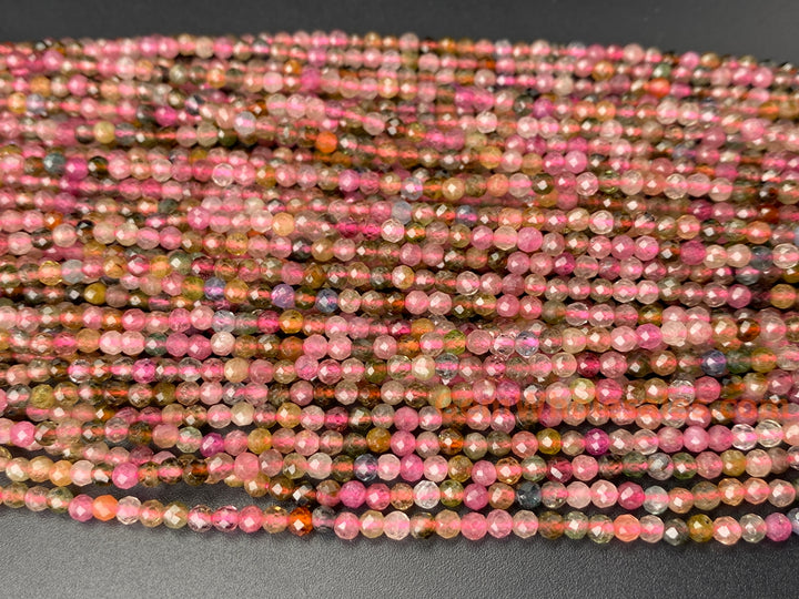 15.5" 3mm natural multi color Tourmaline round faceted gemstone beads