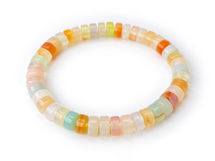 7" orange green Multicolor Agate Heishi Bracelet -Rondelle Disc Beads Stretch Bracelet