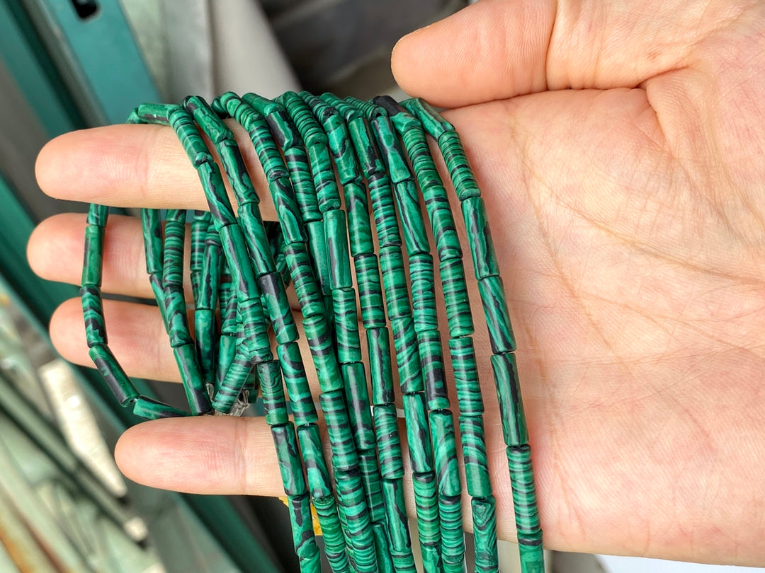 15.5" 4x13mm synthetic malachite stone green round tube beads