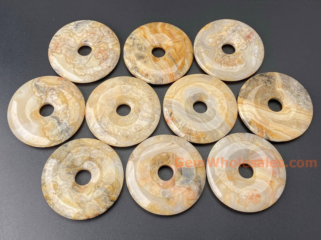 1PC 50mm natural yellow grey crazy agate Round donut pendant