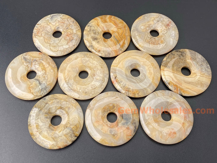 1PC 50mm natural yellow grey crazy agate Round donut pendant
