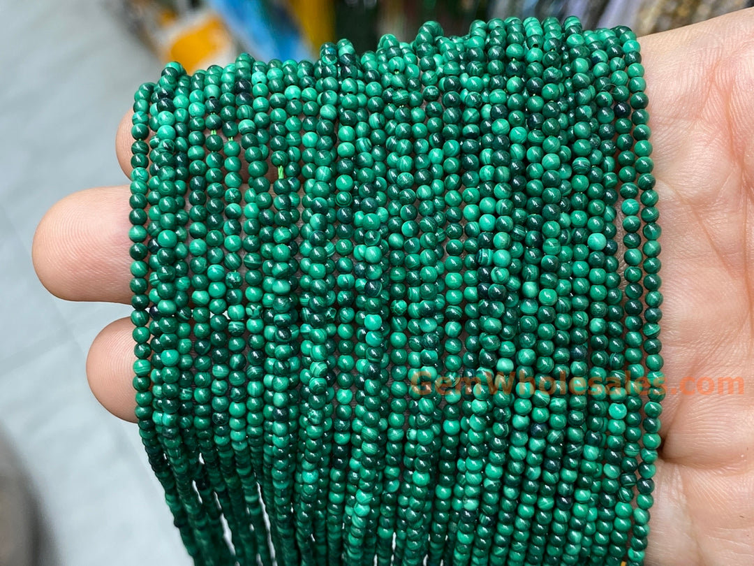 15.5" 2mm Natural green malachite stone tiny round beads