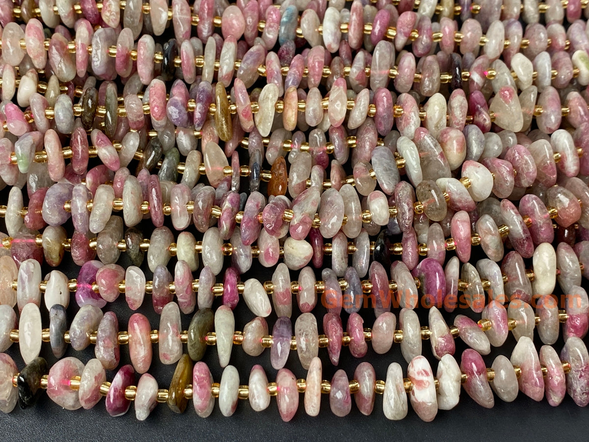 15.5" 8x10mm Natural pink tourmaline nuggets chips beads