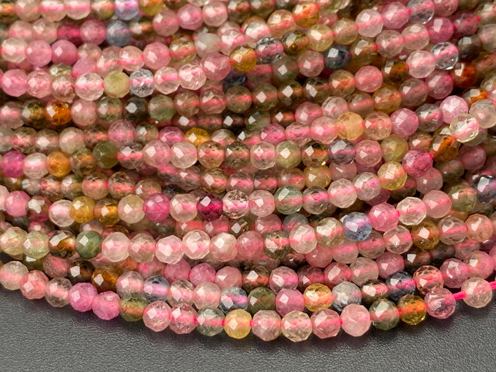 15.5" 3mm natural multi color Tourmaline round faceted gemstone beads
