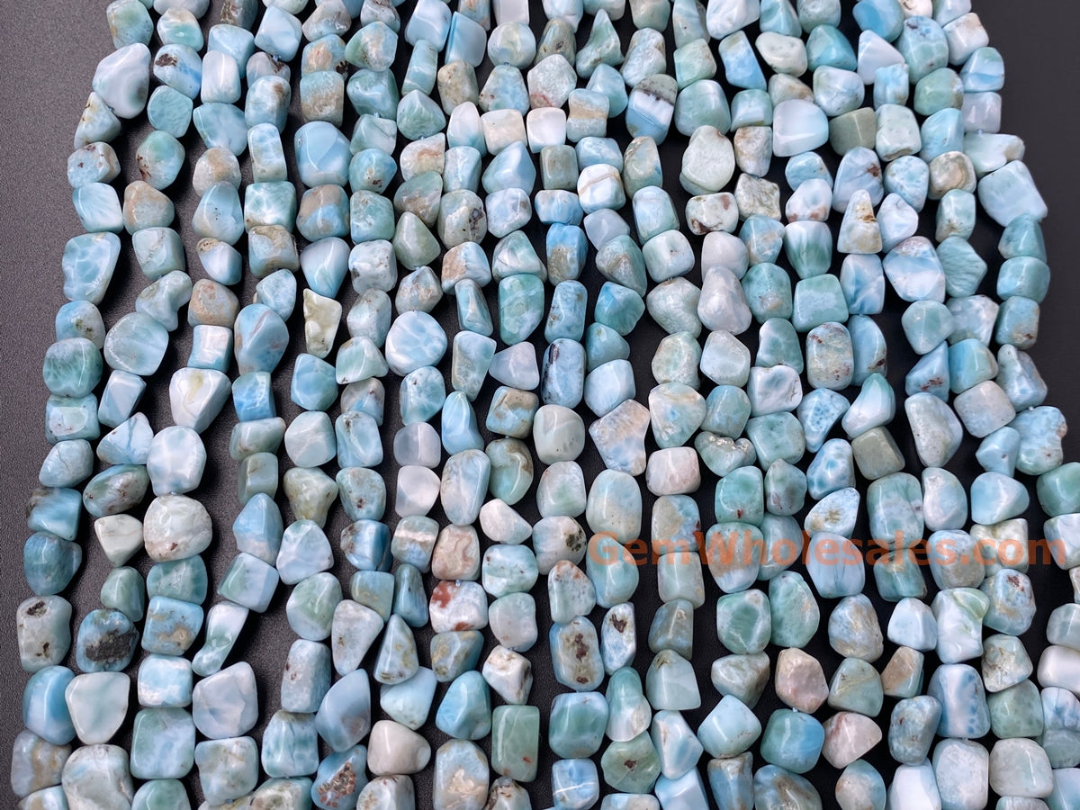 15.5" 8~10mm Natural genuine larimar nuggets gemstone beads