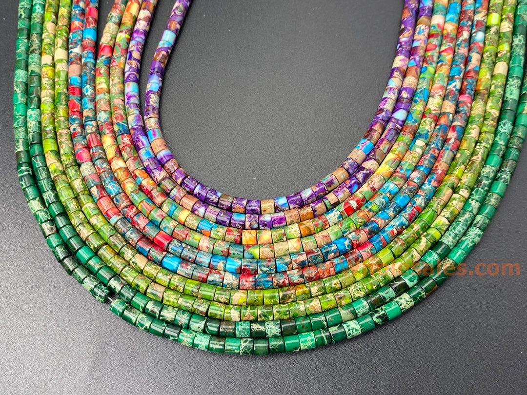 15.5" 4x4mm green Sea Sediment, Impression Jasper tube Heishi beads