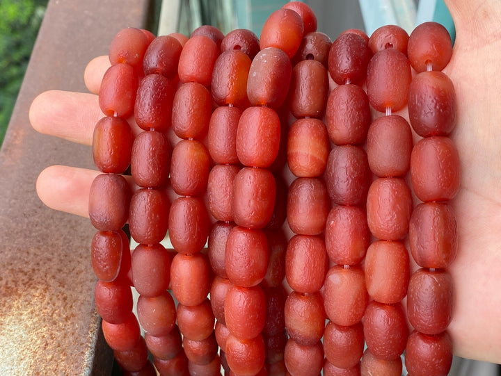 15" 12x17mm Matte/frosted red Agate barrel drum beads