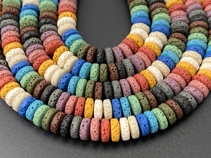 3x8mm yellow blue Green Rainbow color Lava Heishi beads, 15.5"