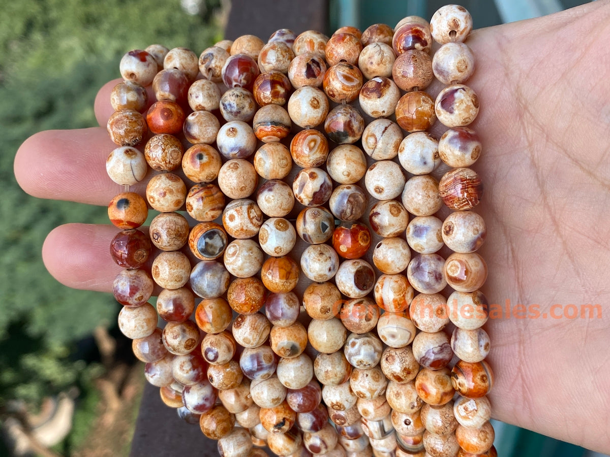 15" 8mm Dream Fire agate brown yellow grey multi color round beads