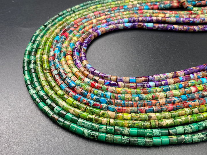 15.5“ 4x4mm purple blue emperor jasper round tube beads J
