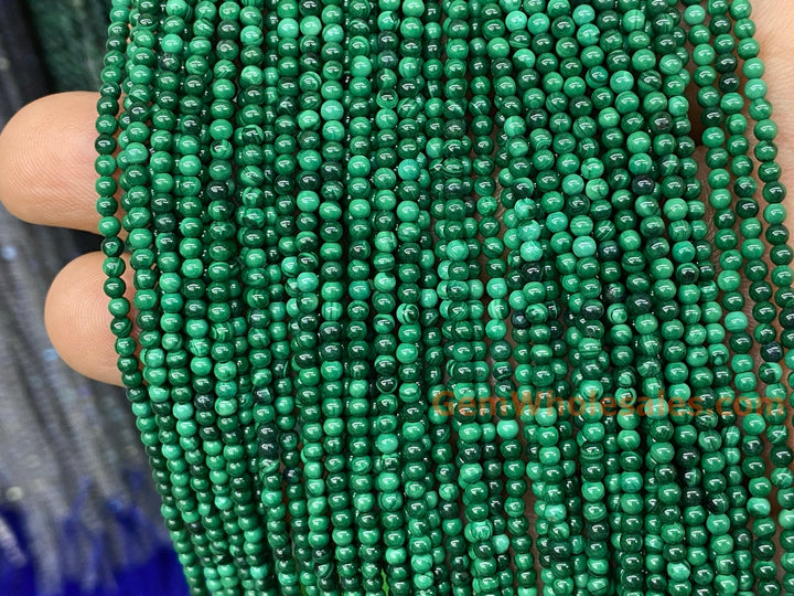 15.5" 2mm Natural green malachite stone tiny round beads
