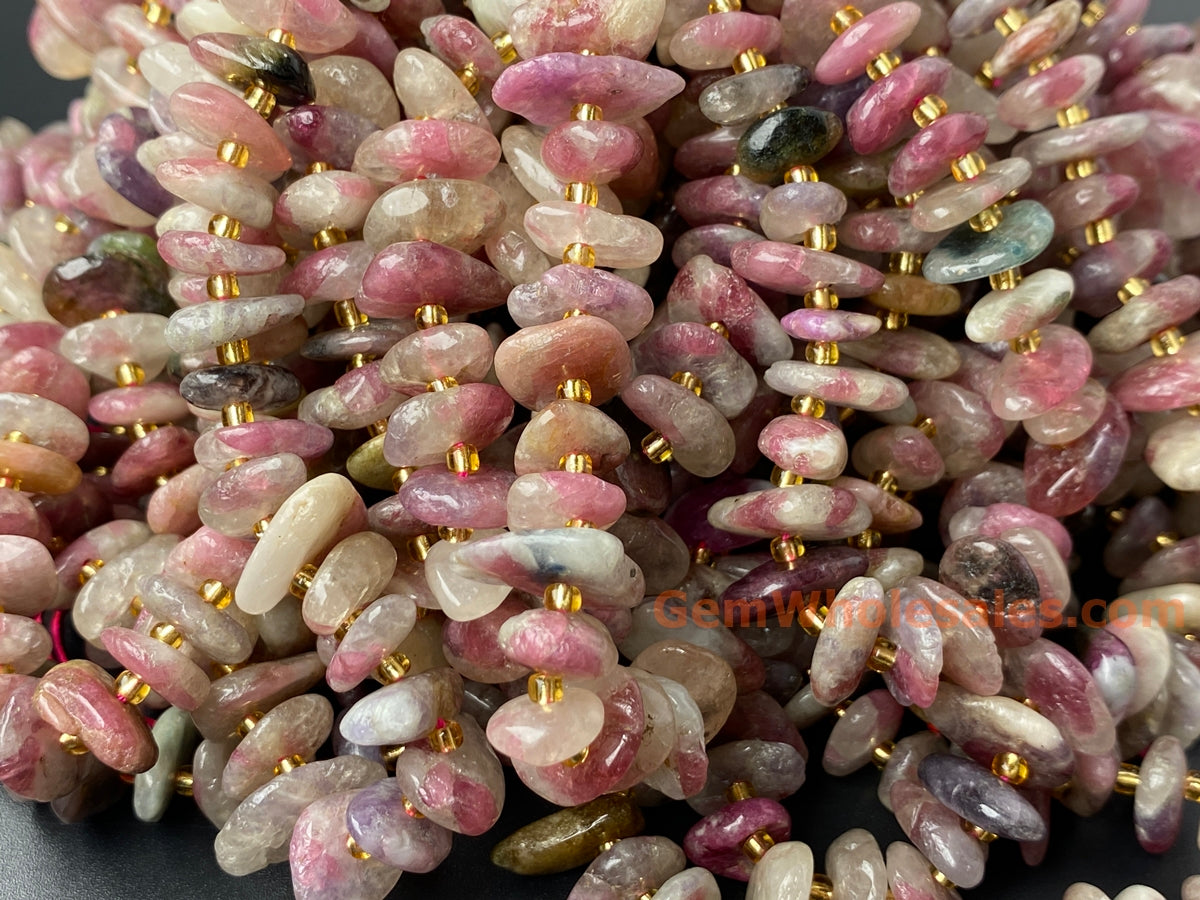 15.5" 8x10mm Natural pink tourmaline nuggets chips beads