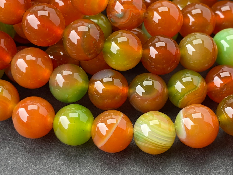 8mm Red Green banded Agate round beads for jewelry making, 15"