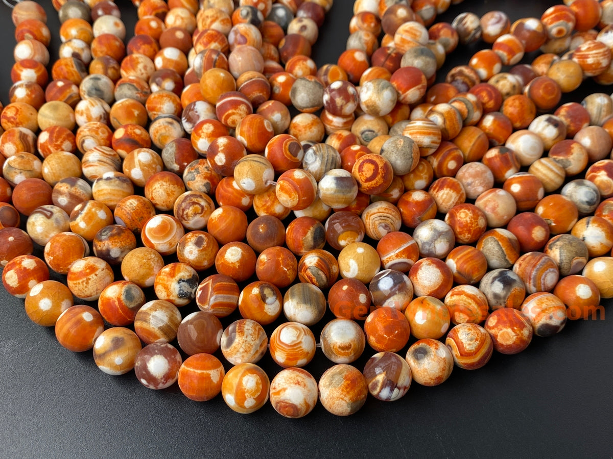 15.5" 12mm Matte orange grey Fire agate multi color round beads